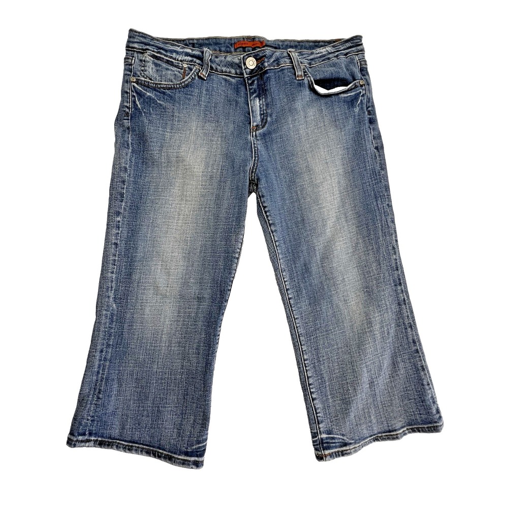 Vigoss Jeans Juniors 17 Cropped Wide Leg Capri Medium Wash Stretch Distressed